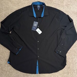 Society Of Threads Black Shirt with Blue Trim